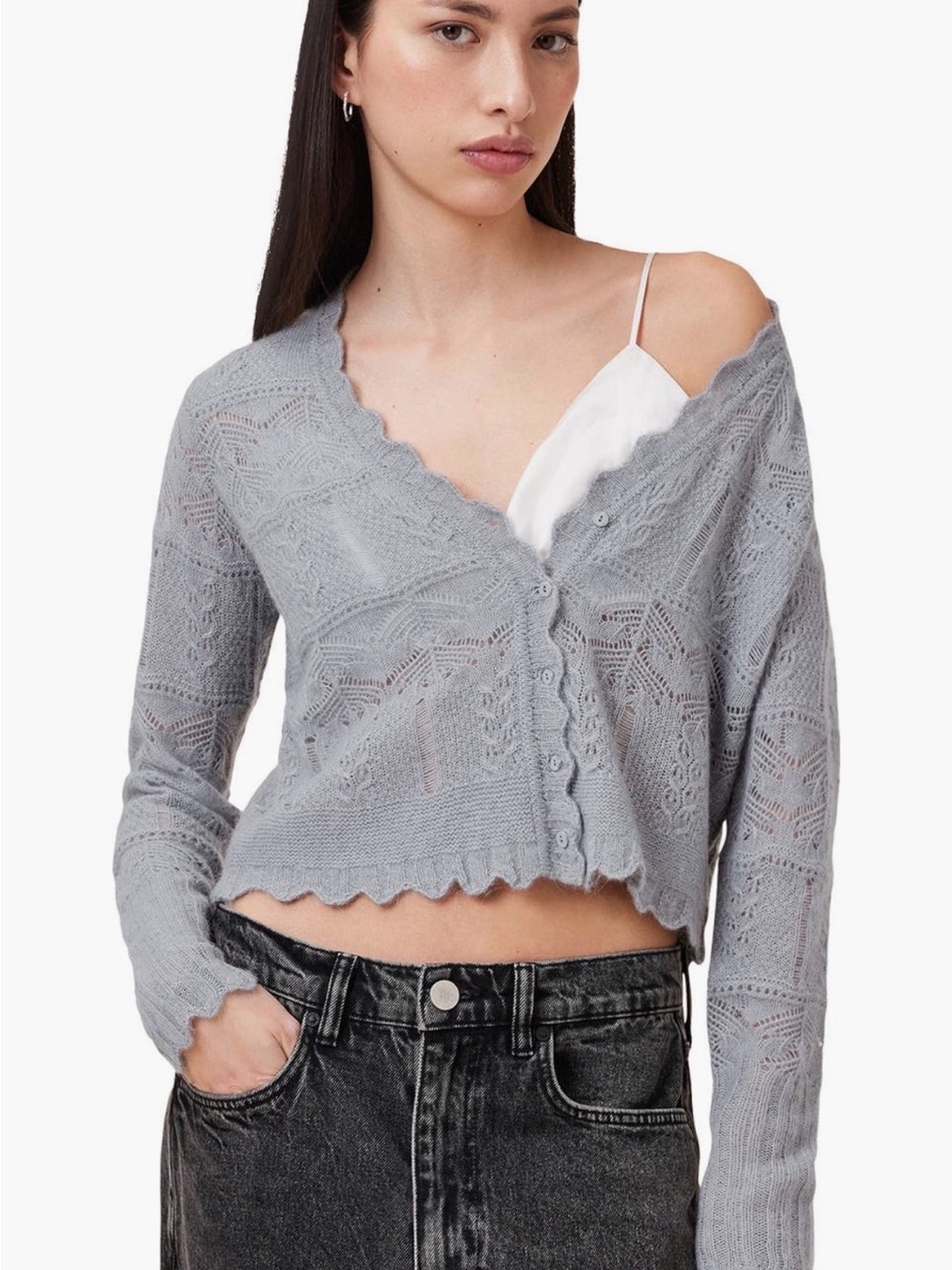 All Saints Scallop-Edge Vanessa Wool & Alpaca Blend Cardigan XS new with tag
